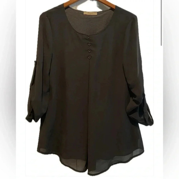 Cestyle Layered Black Holiday Blouse Sheer Sleeves Fold Up Garter. EUC Women’s M - Picture 1 of 9